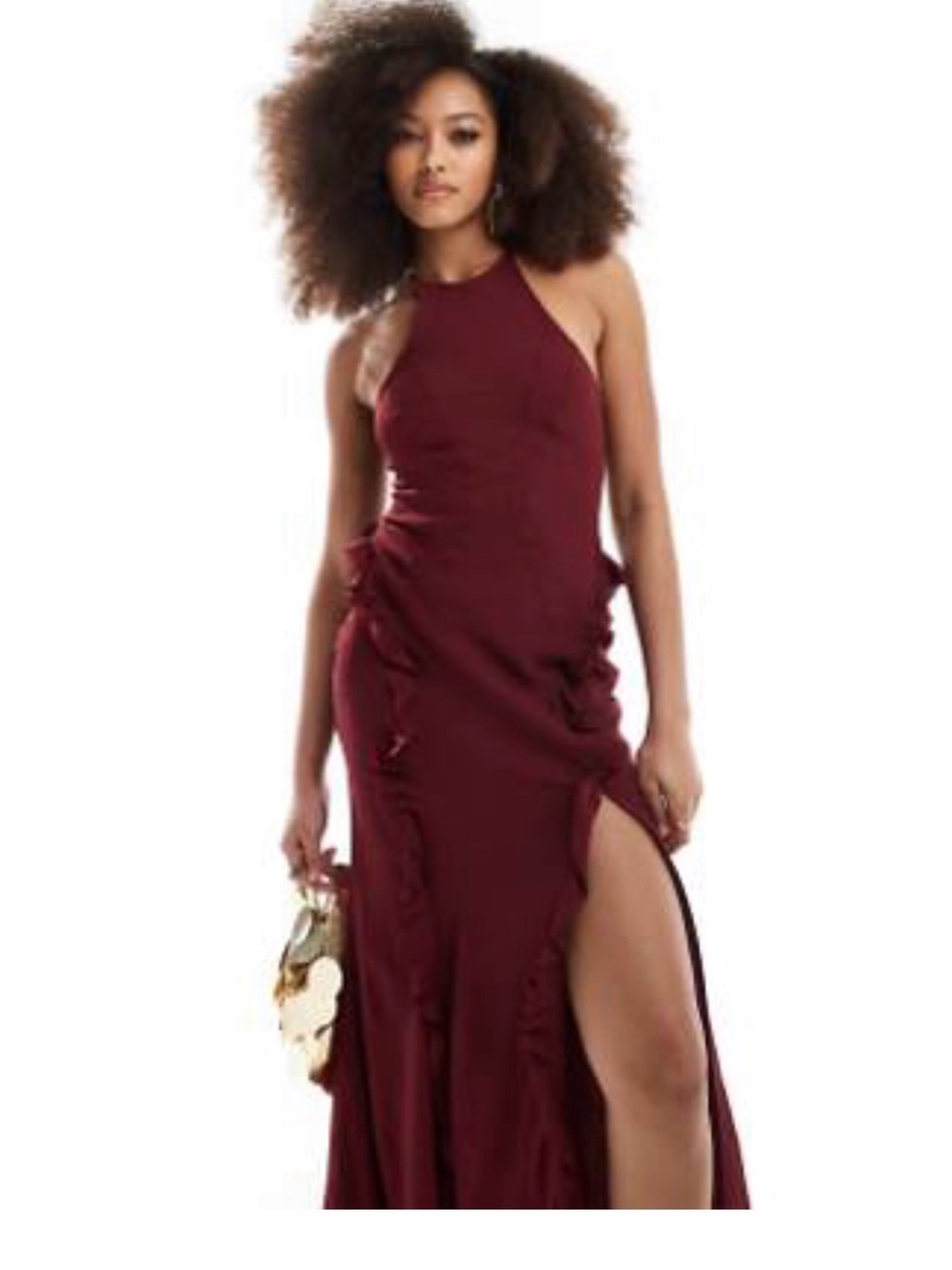 Elegant Burgundy Halter Evening Gown